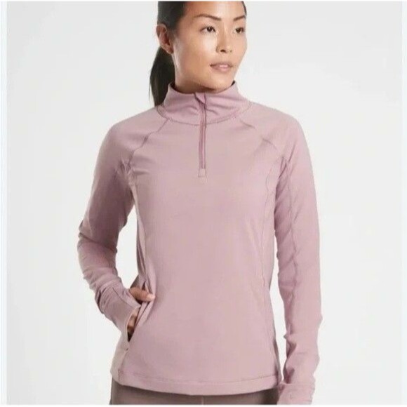 Athleta Ranier Half Zip Semi Fitted Pink Pullover Jacket Thumbholes L - Picture 1 of 13